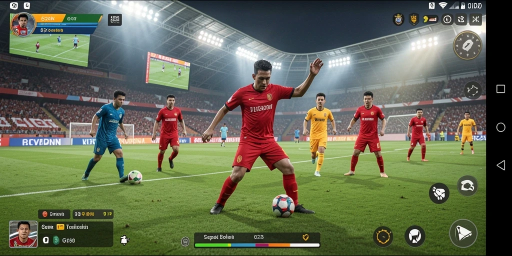 Tampilan gameplay mendebarkan dalam 62IDN yang menunjukkan aksi sepak bola.