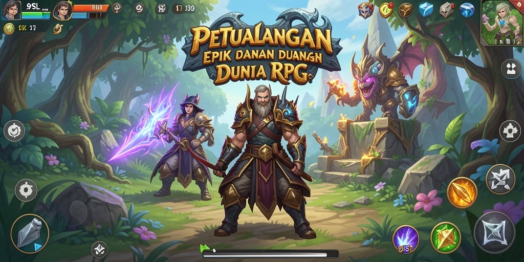 Screenshot gameplay 9SL menampilkan pertarungan epik di dunia RPG.
