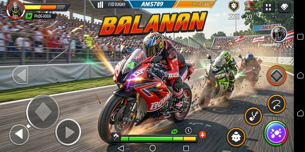 Tampilan gameplay seru dari AMS789 saat berkompetisi di lintasan balapan.