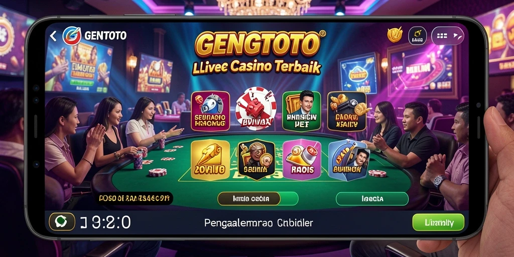Screenshot gameplay GENGTOTO yang menunjukkan dealer langsung dan suasana kasino.