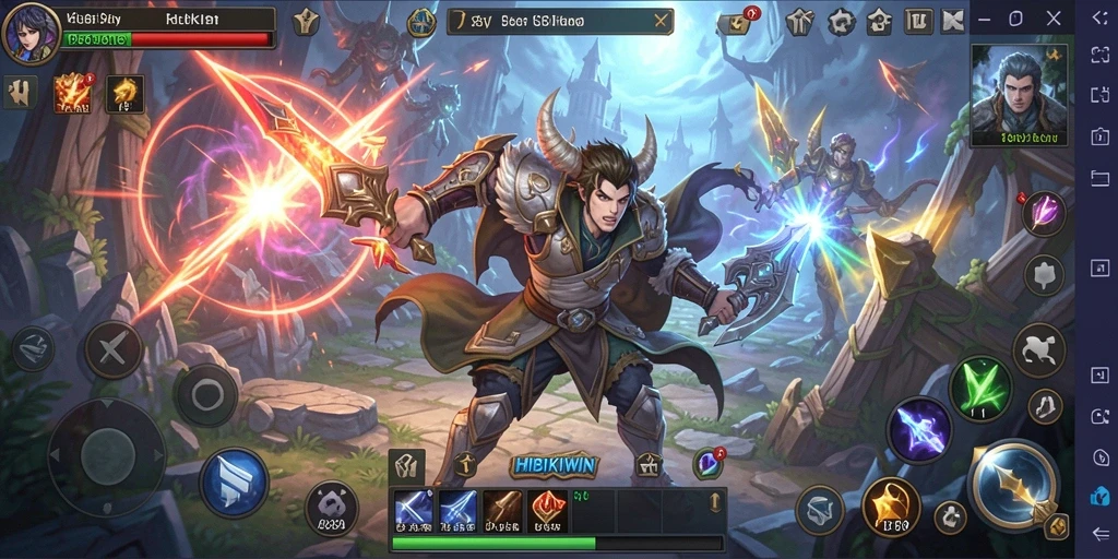 Screenshot gameplay HIBIKIWIN menampilkan aksi petualangan yang mendebarkan.