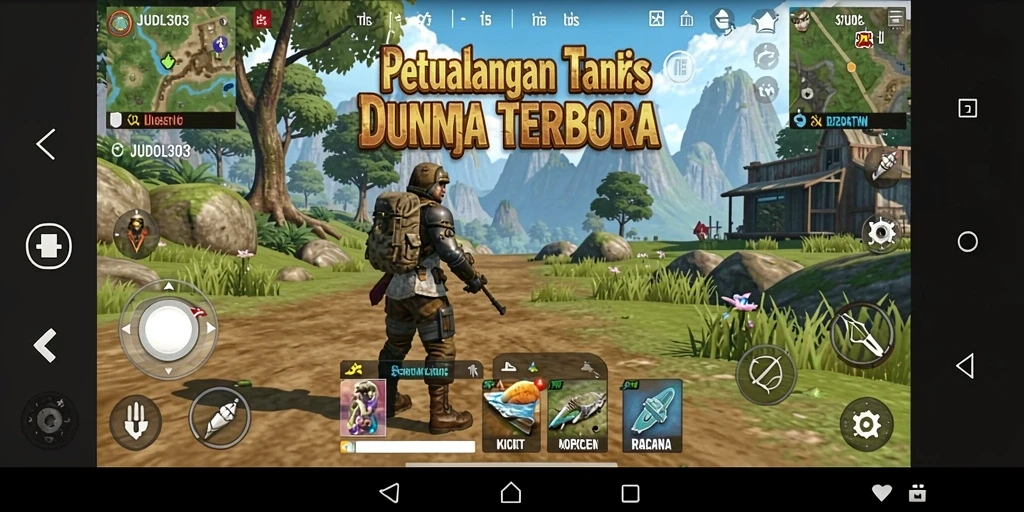 Screenshot dari gameplay <strong>JUDOL303</strong> menunjukkan eksplorasi dunia terbuka yang luas.