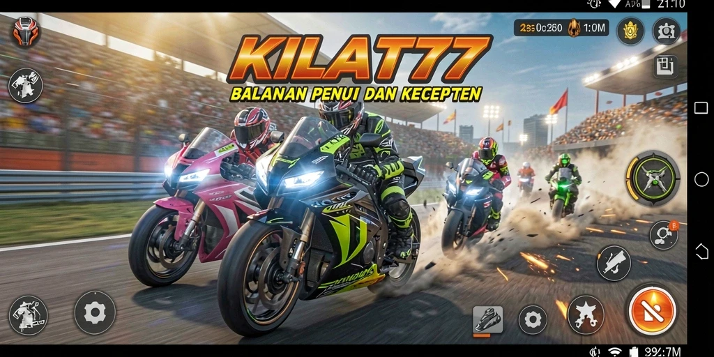 Screenshot gameplay menampilkan aksi balap motor yang mendebarkan.
