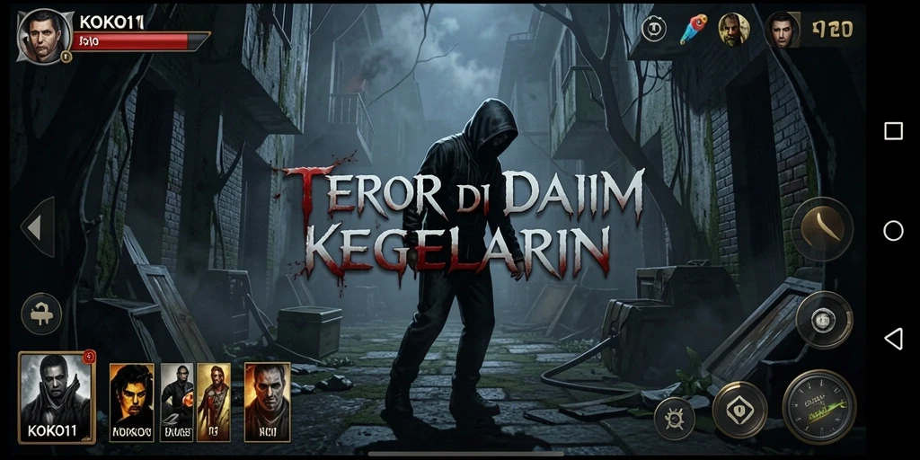 Tampilan gameplay KOKO11 yang mencekam dan menegangkan.