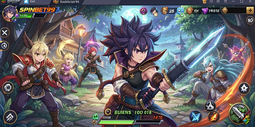 Tampilan gameplay SPINBET99 dengan aksi seru karakter Anime.