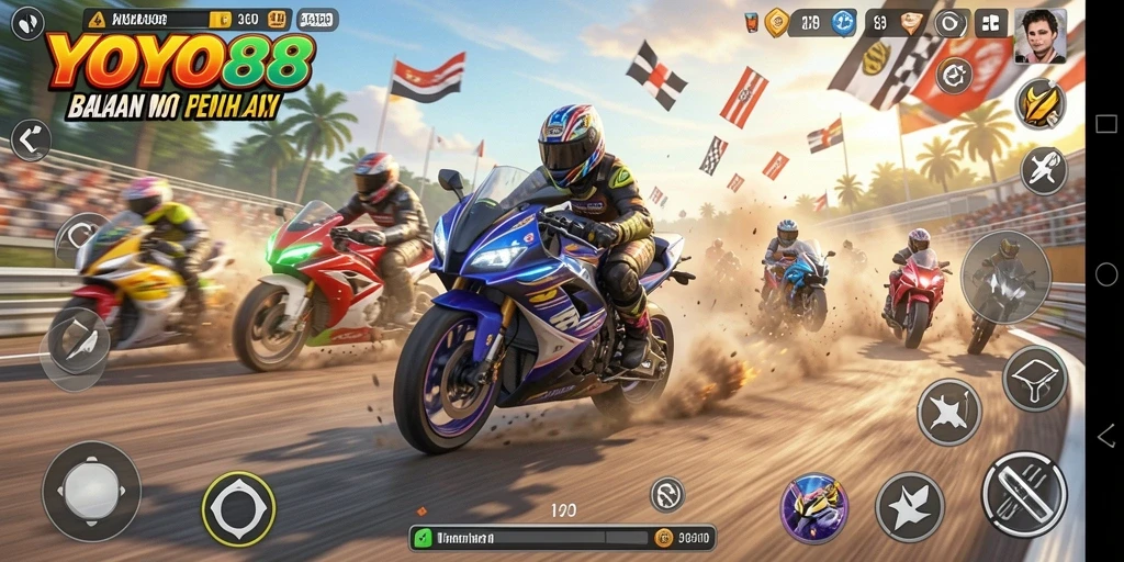 Tampilan menarik dari gameplay balapan motor yang mendebarkan.